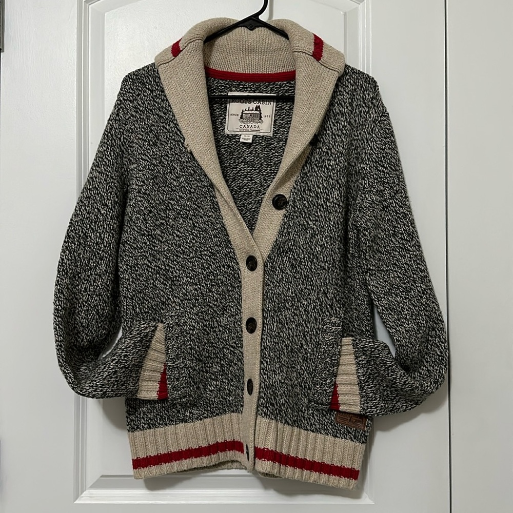 Roots Cabin Cardigan Sweater Shawl Collar Wool w/Buttons Size Medium